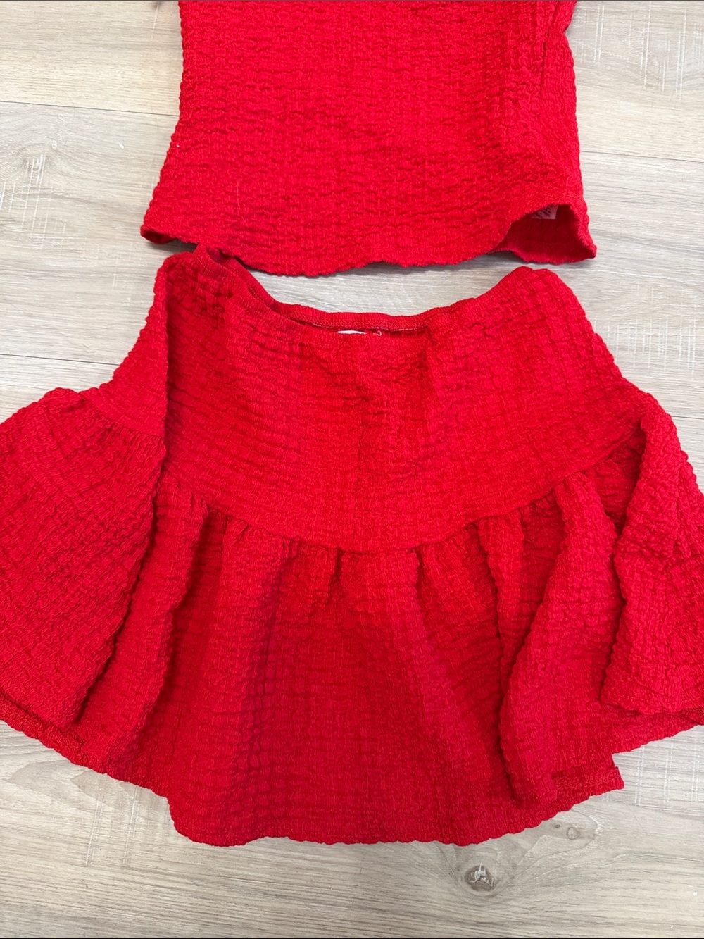 See You Monday Red Textured Two-Piece Skirt Set - Picture 3 of 4